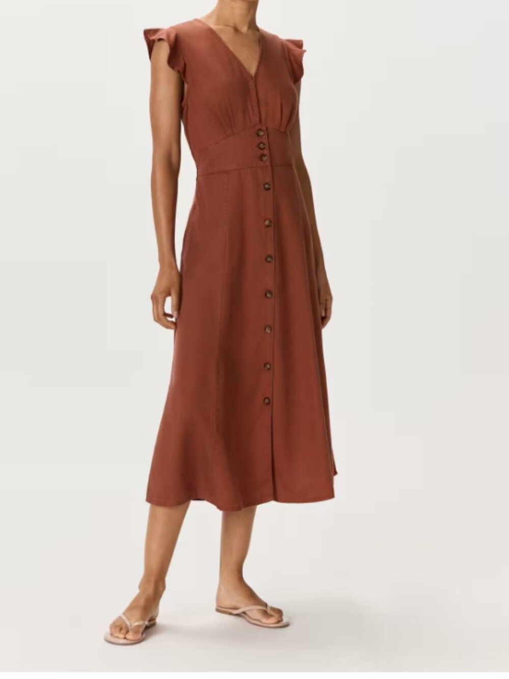 Quince Vintage Wash Tencel Button Front Midi Dress Terracotta M NWT